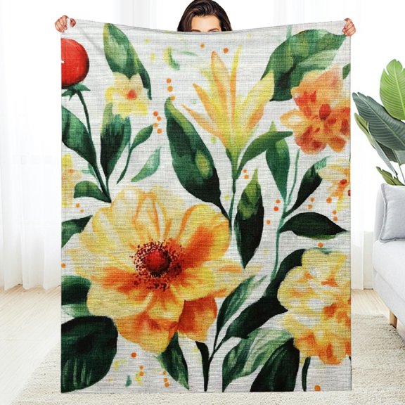 FCXZI Lightweight Flannel Blanket With Flowers Red Dot Green Leaf Design 30*40in