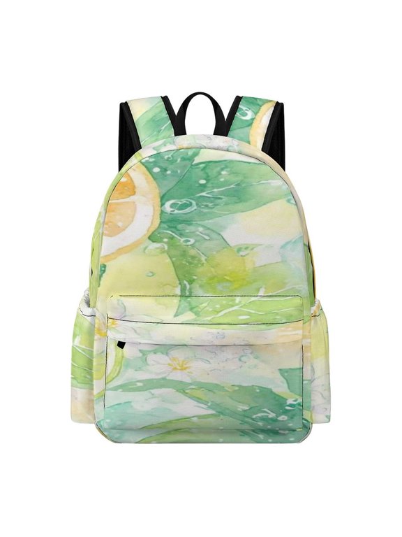 Lime Lemon Bubble Print Printed Oxford Backpack, Large Capacity Laptop Backpack, Water Resistant, Travel Daypack for College Work Commuting Adults,