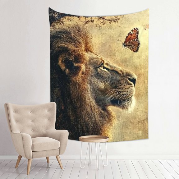 FCXZI Lion Butterfly Tree Tapestry Wall Hanging Home Decor 100% Polyester 30*40in