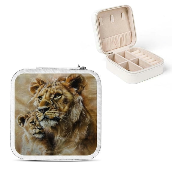 FCXZI Lion Cub Theme Mini Travel Jewelry Box for Necklaces, Rings, Earrings White