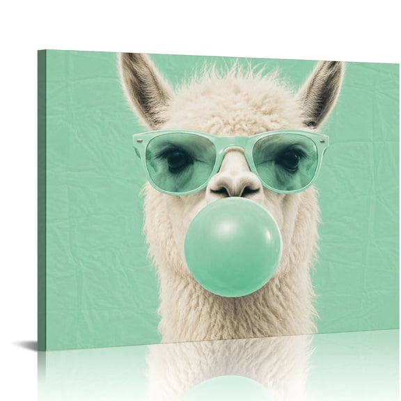 FCXZI Llama With Bubble Gum HD Print Framed Canvas Wall Art for Living Room Bedroom Kitchen 16x12in
