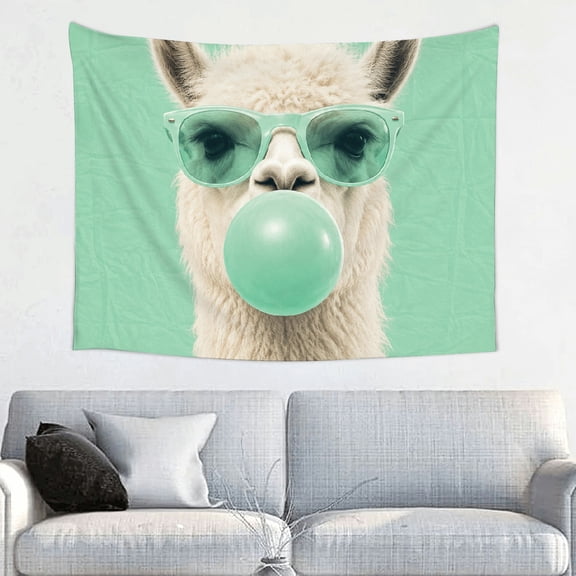 FCXZI Llama With Bubble Gum Polyester Fabric Wall Hanging Tapestry for Bedroom Living Room Dorm 40*30in