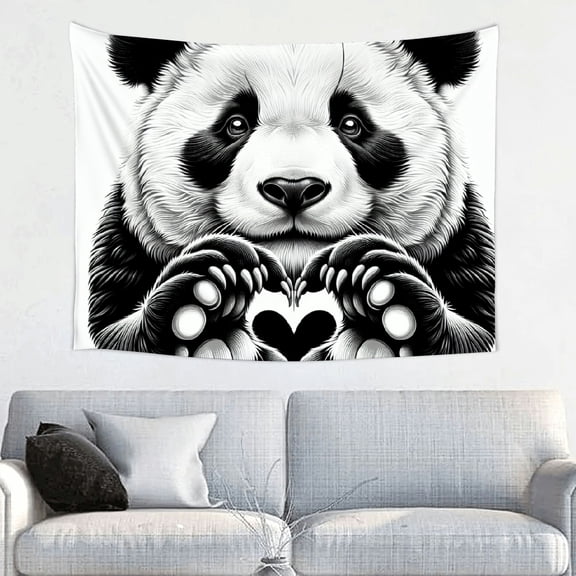 FCXZI Love Heart Panda Wall Hanging Tapestry 100% Polyester Home Decor 40*30in