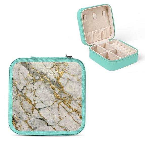 FCXZI Marble Texture Gold Veining Jewelry Box for Necklaces, Rings, Earrings - Compact Travel Case with Multiple Storage Spaces Green