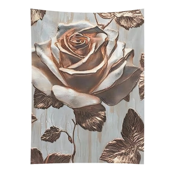FCXZI Metallic Bronze Rose Tapestry in Green Fields, Polyester Printed Wall Hanging, Suitable for Bedroom,Dormitory, and Living Room, Aesthetic Home Decoration for Adults and Families