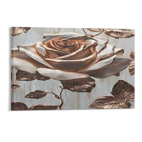 FCXZI Metallic Bronze Rose  Wall Art, High-definition Printed Frameless Canvas Wall Art, Suitable for Hanging in Bedrooms, Dormitories, and Living Rooms, for Adult and Home Decoration