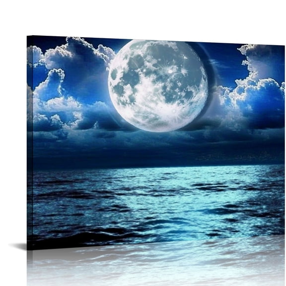 FCXZI Modern Canvas Print Wall Art,Dark Clouds Cover The Moon Decorative Paintings Prints Gifts Gallery Walls Family Party Decorations Living Room Bedroom 16x12in