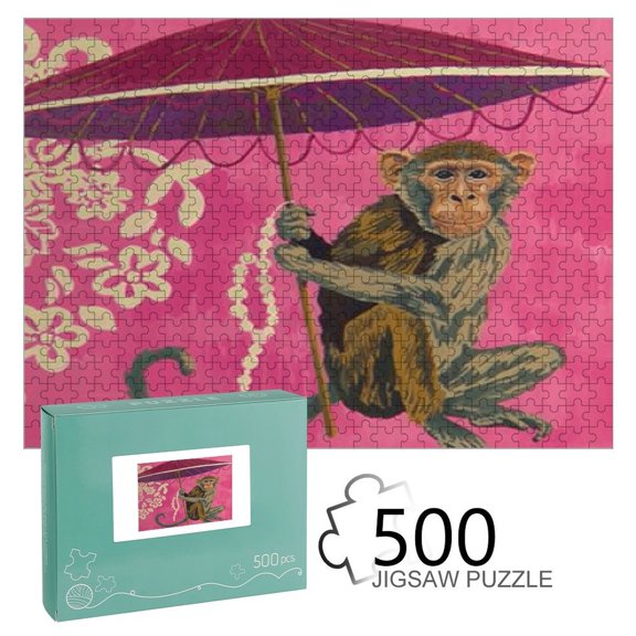 FCXZI  Monkey Holding Umbrella,  Interest Wooden Jigsaw Puzzle, HD Printed Art Puzzle, Interactive Family Game, Wall Decor for Bedroom Living Room, Educational, Fun Gift for Adults and Family