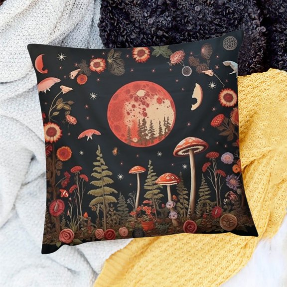 FCXZI Moon Flower Arrangement Red Mushroom Pillow Case Set of 1 18x18in