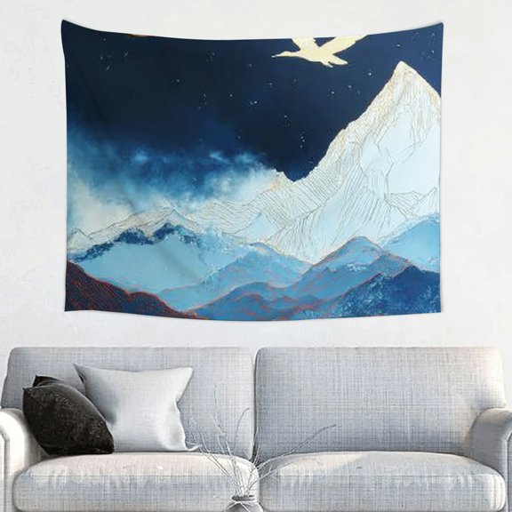 FCXZI Mountain Bird Moon Print Tapestry Wall Hanging Art Decor 40*30in