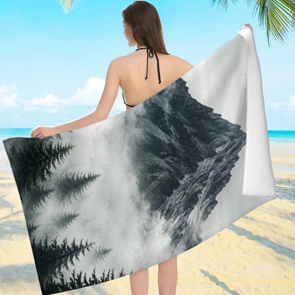 FCXZI Mountain Peak Clouds And Pine Forest Quick Dry Microfiber Beach Towel Large Size 70*140cm