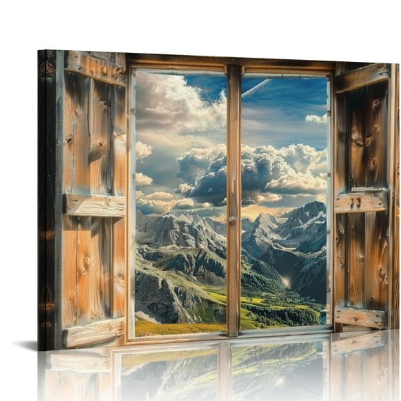 FCXZI Mountain Range Clouds Sky Canvas Print Wall Decorations for Home Art Decor, Ready to Hang Room Decor 16x12in