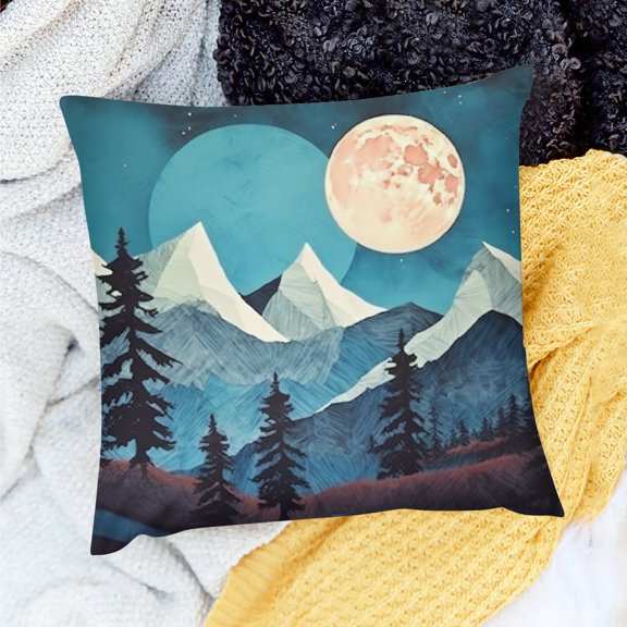 FCXZI Mountains Moon Trees Pillow Case Linen Decorative Cover Set 20x20in