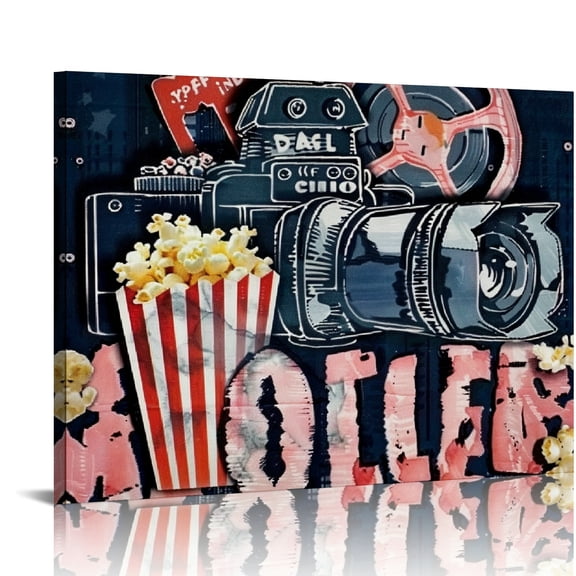FCXZI Movie Camera Popcorn Cinema Art Modern Canvas Prints Wall Decor Ready To Hang Home Art Decor 16x12in