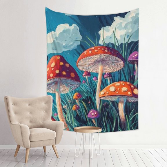 FCXZI Mushroom Grass Sky Print Wall Hanging Tapestry for Dorm Decor 30*40in