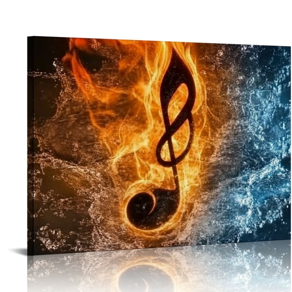 FCXZI Music Note Fire Water Art Modern Canvas Prints Wall Decor for Bathroom Ready To Hang Home Room Art Decor 20x16in