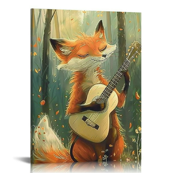 FCXZI Musical Fox in Forests Printed Art Painting Wall Decor  Indoor art wall decoration home is suitable for living room, bedroom, office, dining room, club decoration,  Canvas painting