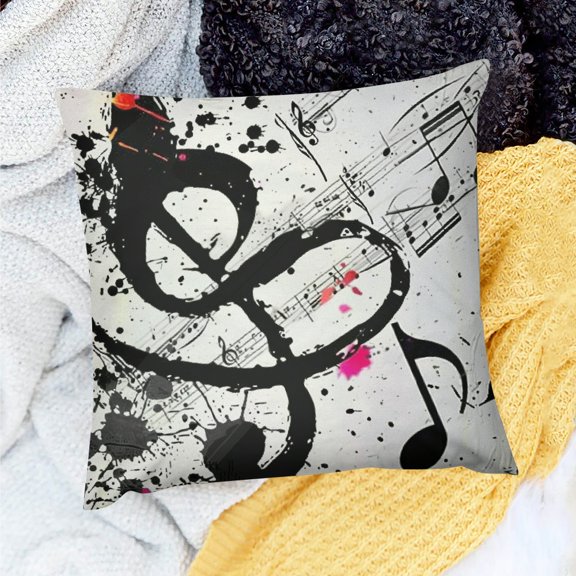 FCXZI Musical Note Paint Splatters Funk Art Cushion Cover 100% Linen 18x18in