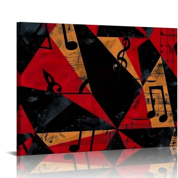 FCXZI Musical Notes Trebles Triangle Canvas Print Wall Decor Modern Art for Bedroom Kitchen Ready To Hang Home Decor 16x12in