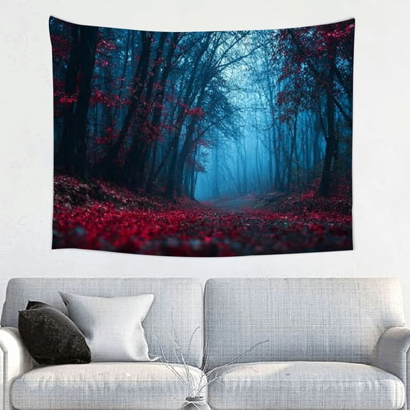 FCXZI   Mysterious Foggy Forest Backdrops for Photography Dark Horror Park Red Leaves Forest of Strangers Background Halloween Night Vampire Witch Wizard Horror Party Decor Photo Props 40*30in