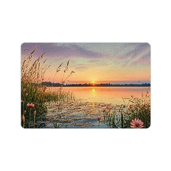 FCXZI Nature bath mat, sunset Estonian landscape, spring flower landscape, bathroom decoration floor mat with non-slip backing 24x16in