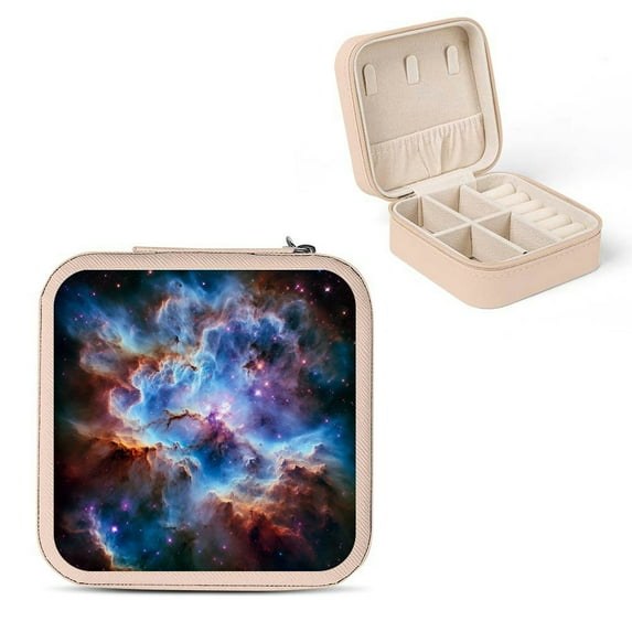 FCXZI Nebula Travel Jewelry Box Organizer for Necklace, Ring, Earring - Compact Size, Versatile Case with Zipper Closure - Ideal for Travel and Daily Use Pink