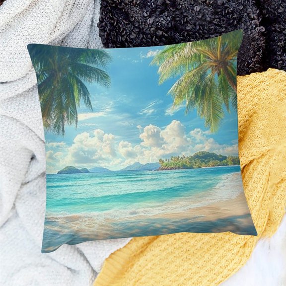 FCXZI Ocean Throw Pillow Covers Set of Beach Themed Cushion Case Kids Boys Girls Seascape Pattern Decor Pillowcase for Sofa Couch Bed Blue Island Scenery Coastal Indoor Outdoor 18x18in