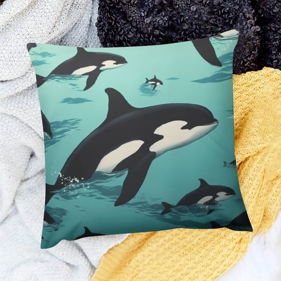 FCXZI Orca Whales Ocean 100% Linen Pillow Covers for Home Sofa Couch Decoration Set of 1 (3 Sizes) - Outdoor Use 18x18in