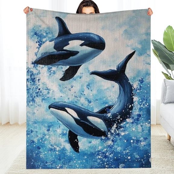 FCXZI Orca Whales Ocean Bubbles Flannel Blanket, Reversible Cozy Soft 30*40in