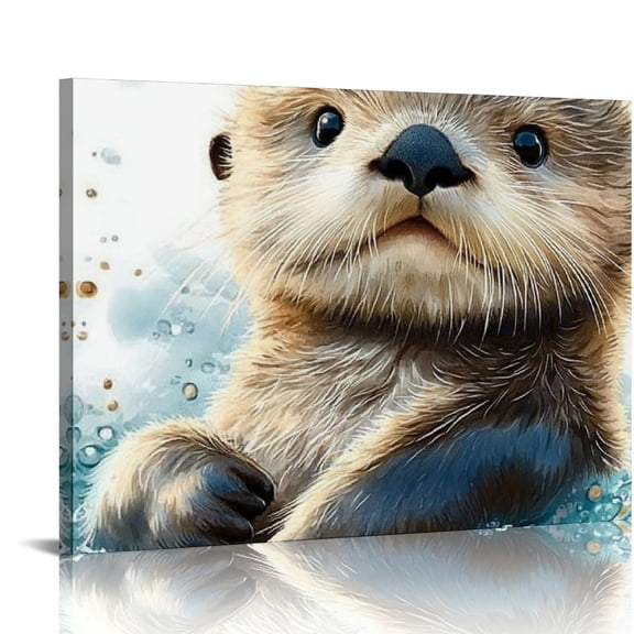 FCXZI Otter Wall Art Print Animal Wall Decor Painting Watercolor Wall Artwork Splash-ink Wall Art for Bedroom Living Room Kitchen Bathroom Nursery Office Farm, Canvas Wall Art 20x16in