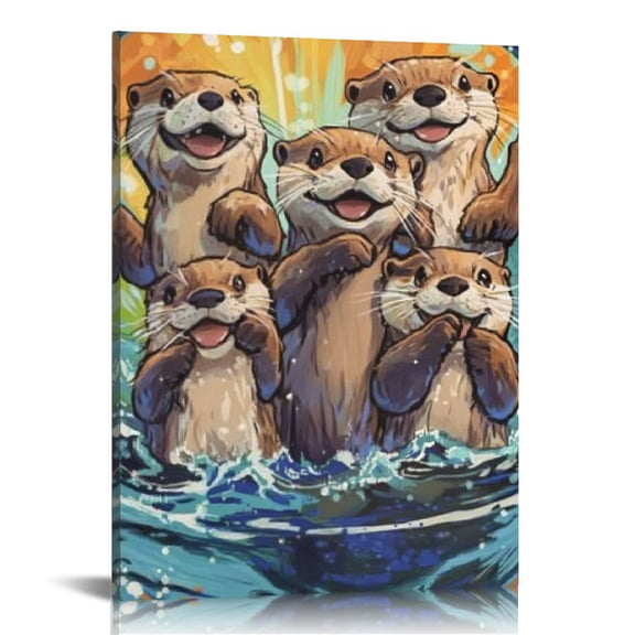 FCXZI Otters Print Canvas Wall Art Home Decor for Living Room Office 12x16in