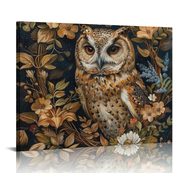 FCXZI Owl Flowers Detailed Painting Print On Canvas Art Modern Prints Wall Art Home Decor 20x16in