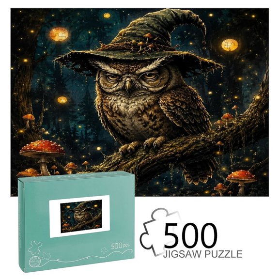 FCXZI Owl Wizard With Glasses, Interest Wooden Jigsaw Puzzle, HD Printed Art Puzzle, Interactive Family Game, Wall Decor for Bedroom Living Room, Educational, Fun Gift for Adults and Family