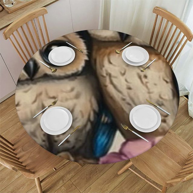 FCXZI Owls Branch Flowers Waterproof Resistant Fabric Round Tablecloth