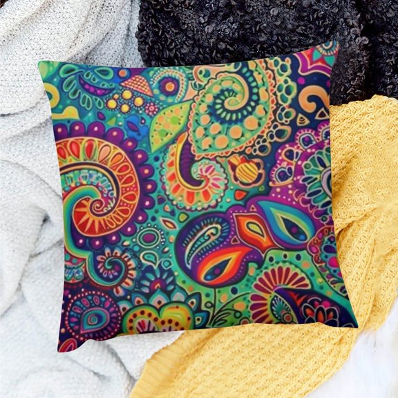 FCXZI Paisley Pattern Linen Pillow Covers for Home Sofa Couch Decoration, Set of 1, Invisible Zipper, 100% Linen, 3 Sizes 18x18in