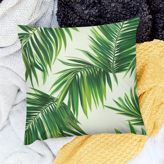 FCXZI Palm Leaf Pattern Throw Pillow Cover for Home Sofa Couch Linen 100% - Set of 1, Various Sizes, Invisible Zipper Design 18x18in