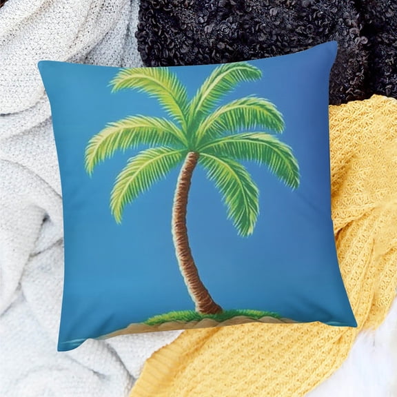 FCXZI Palm Tree Island Blue Sky Party Decor Pillow Cover for Home Sofa Couch Linen 100% - Set of 1, Various Sizes 18x18in