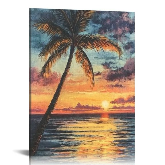 FCXZI Palm Tree Sunset Beach Canvas Wall Art Home Decor 12x16 16x20in
