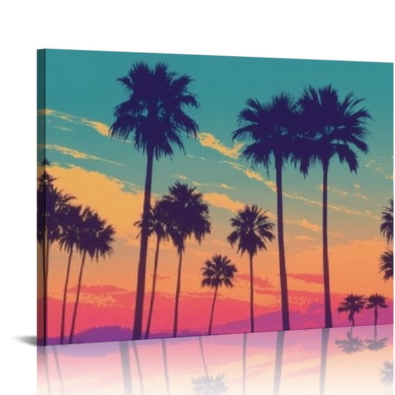 FCXZI Palm Trees Sunset Sky Wall Art Canvas Print Decor Ready To Hang - Home Room Art Decorations 16x12in