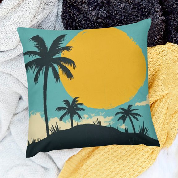 FCXZI Palm Trees Yellow Sun Hill Home Decor Throw Pillow Cover 18x18in