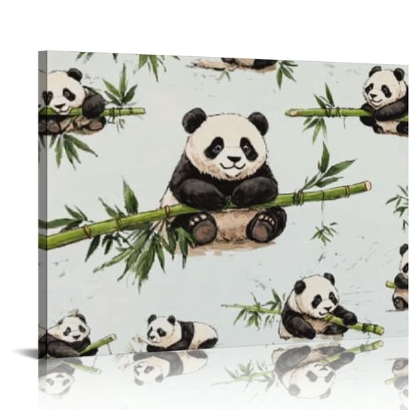 FCXZI Panda Bear Bamboo Tree Branch Canvas Prints Art Decor 16x12in