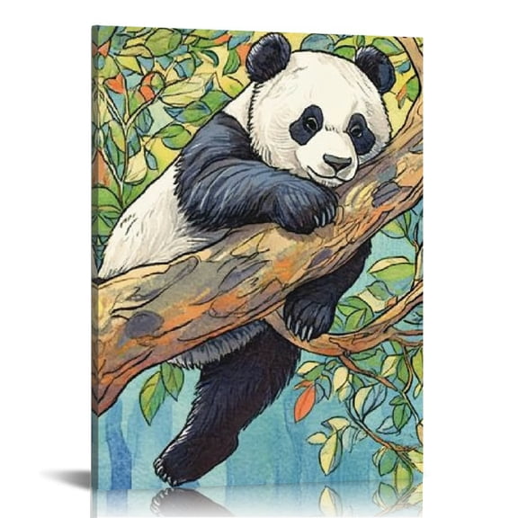 FCXZI Panda Bear Tree Branch Leaves Canvas Print Wall Decor 12x16in