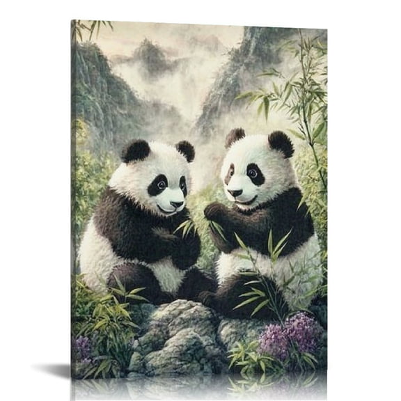FCXZI Panda Bears Bamboo Leaves Mountain Canvas Print Wall Art 12x16in