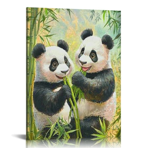 FCXZI Panda Bears Bamboo Trees Eating Canvas Print Home Decor 16x20in