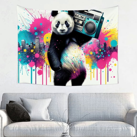 FCXZI Panda Boombox Graffiti Tapestry Wall Hanging for Dorm Decor 40*30in