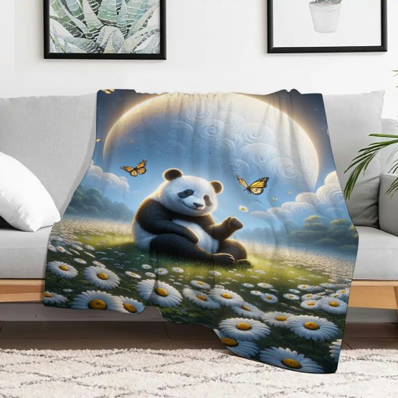 FCXZI Panda Flowers Butterflies Soft Flannel Blanket for All Seasons 40x50in