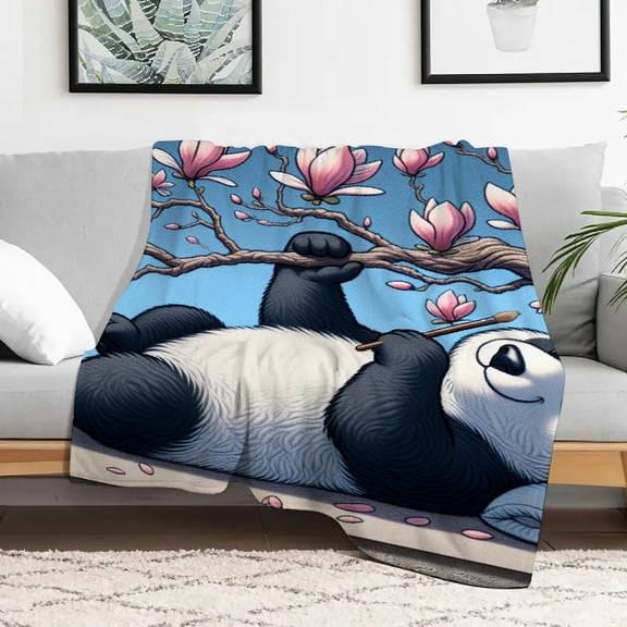 FCXZI Panda Flowers Lightweight Flannel Blanket for Sofa Travel 40x50in