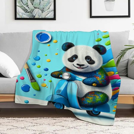 FCXZI Panda Scooter Warm Cozy Decorative Flannel Blanket 30x40in