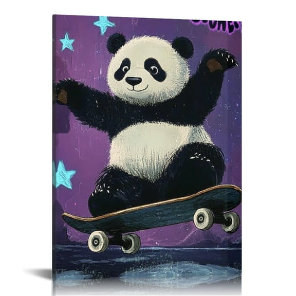 FCXZI Panda Skateboard Cute Canvas Prints Wall Art Home Decor 12x16in