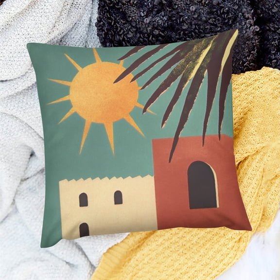 FCXZI Party Decor Birthday Gift Building Sun Palm Tree Pillow Cover 18x18in